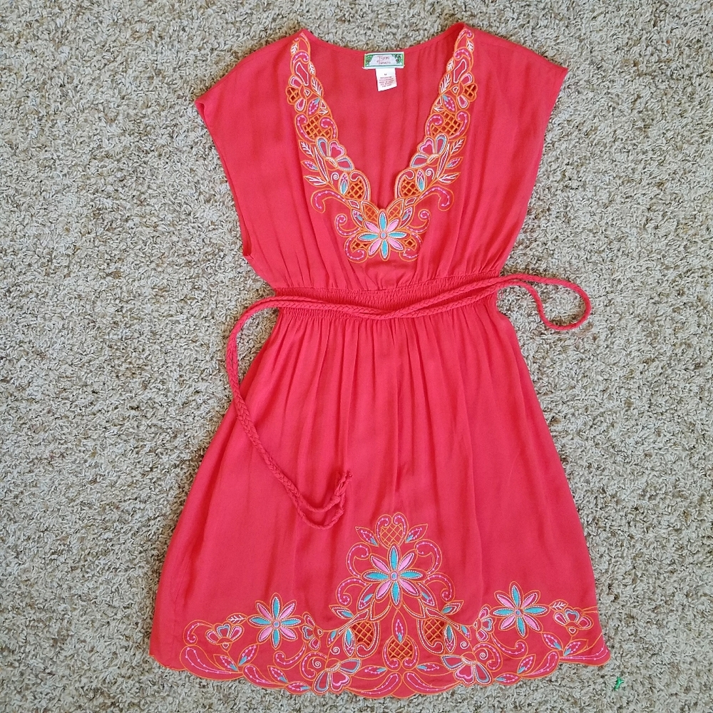 Flying Tomato Embroidered Red Sundress Medium
